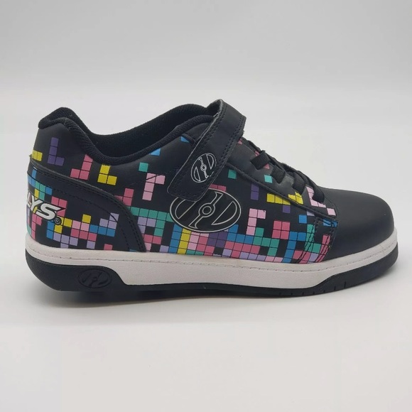 Heelys Other - HEELYS Dual Up X2 Youth  Black Tetris Pink Blue Purple Blocks Size Y6  EUC